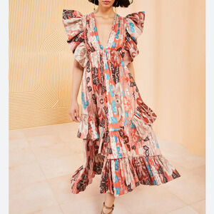 Ulla Johnson Fontaine Metallic Midi Dress Amaryllis Multicolor Runway  2 NWT